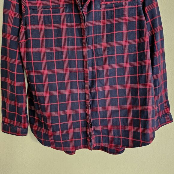 L.L. Bean Wicked Good Plaid Shirt Womens Size L Petite Button Up Top Red Navy - Picture 4 of 8